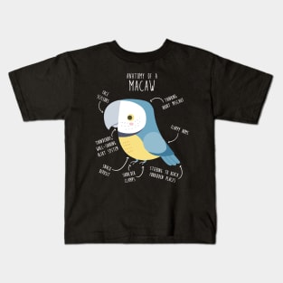 Blue and Gold Macaw Parrot Anatomy Kids T-Shirt